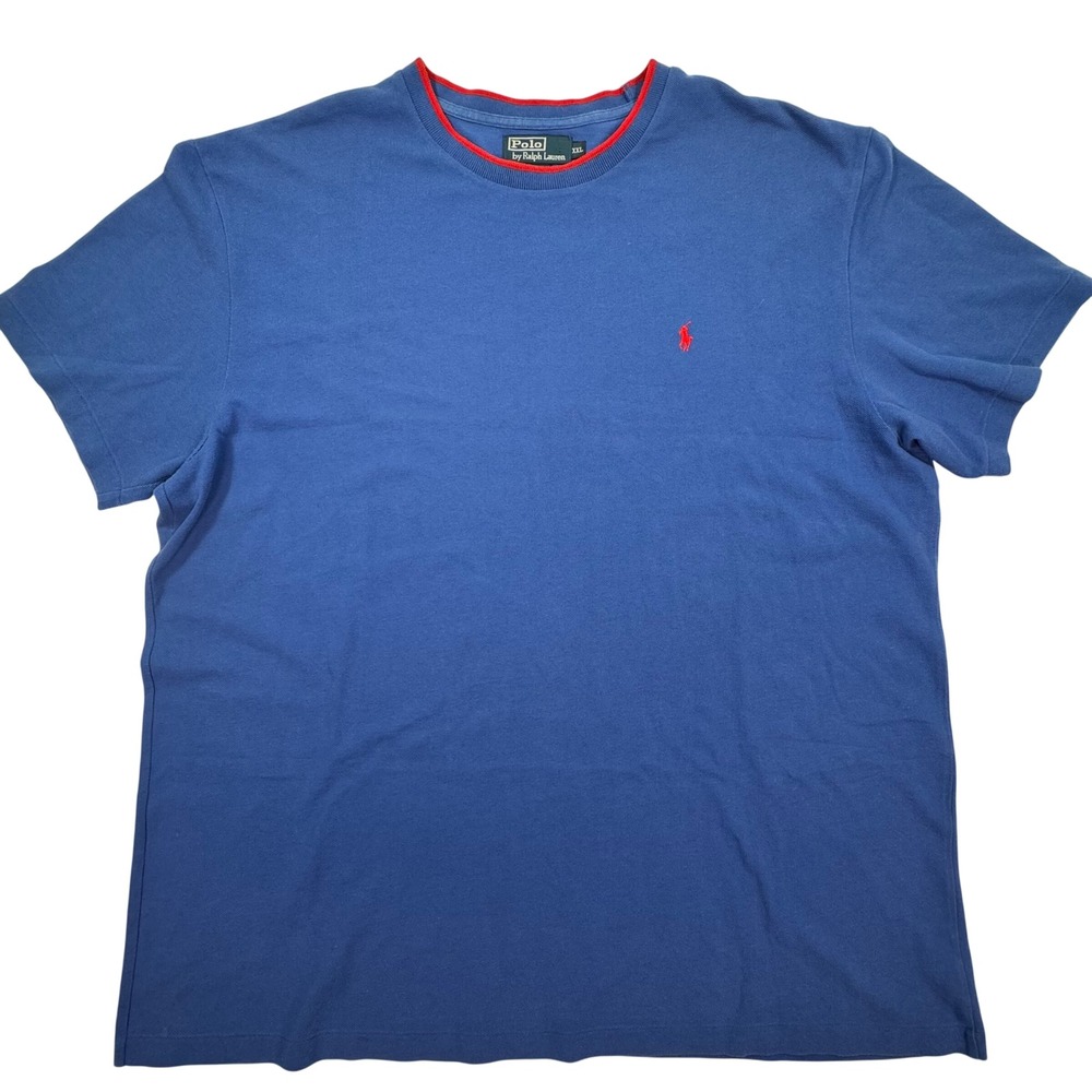 Polo Ralph Lauren Mens XXL Blue Red Ringer Crewneck Pique T-Shirt Pony Logo VTG